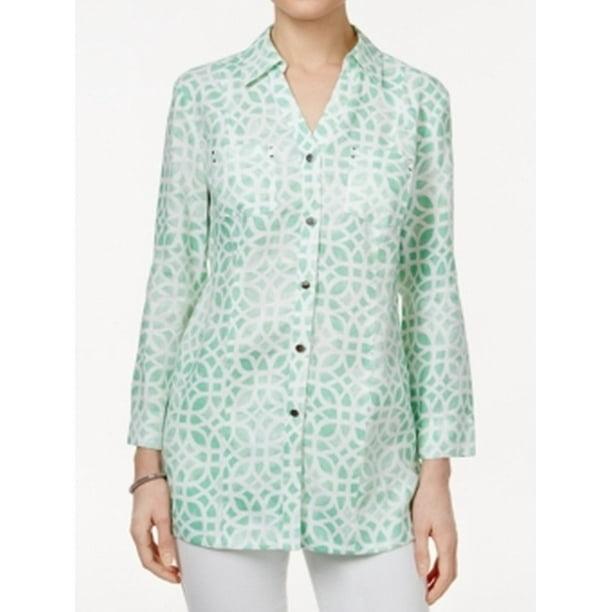 JM Collection Womens Plus Size Button Down Linen Shirt 